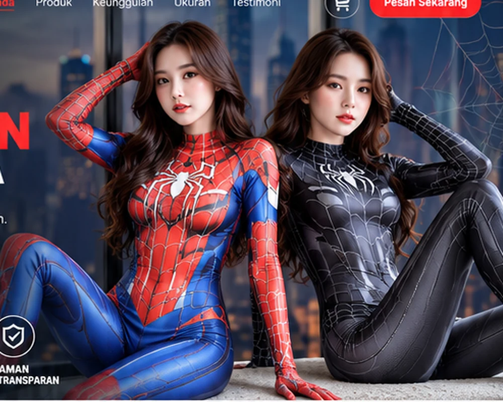 Pilihan kostum wanita terinspirasi karakter laba-laba merah biru dan hitam